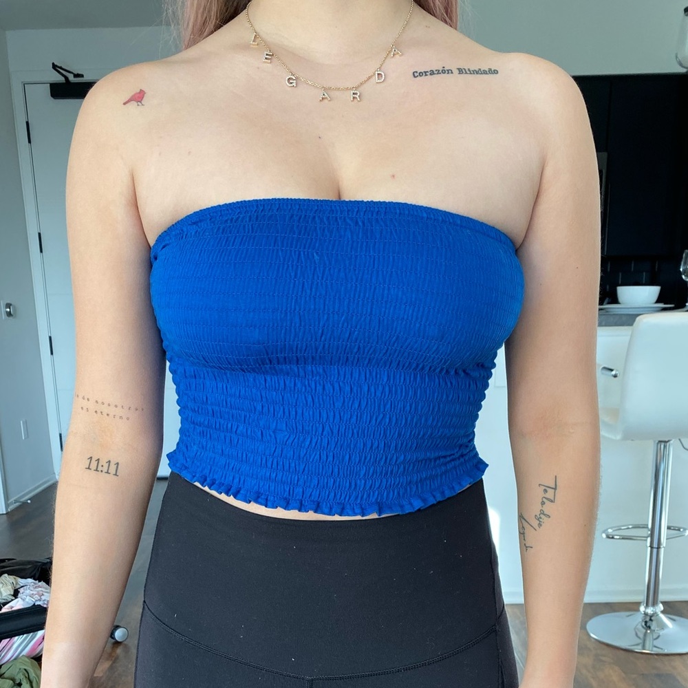 Blue crop tube top